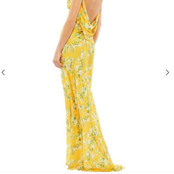 MAC DUGGAL 55396 FLORAL DRAPE BACK SATIN YELLOW MULTI GOWN sz 2 - Picture 5 of 5